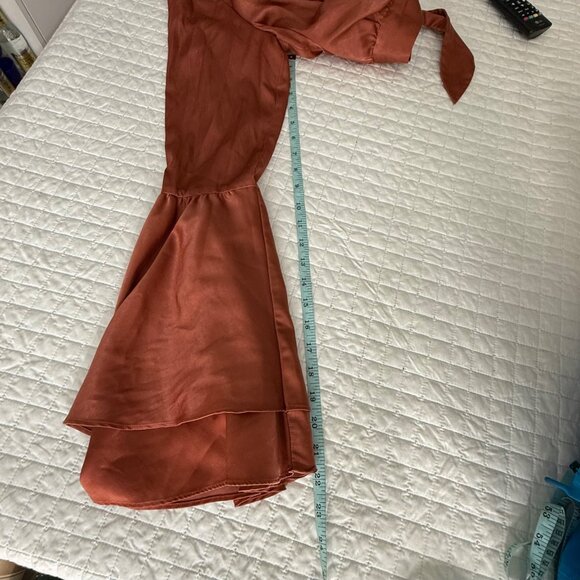 Louna Burnt Orange Tie-Back Long Bell Sleeve Cropped Top,  L Polyester/Spandex/R - Picture 11 of 11